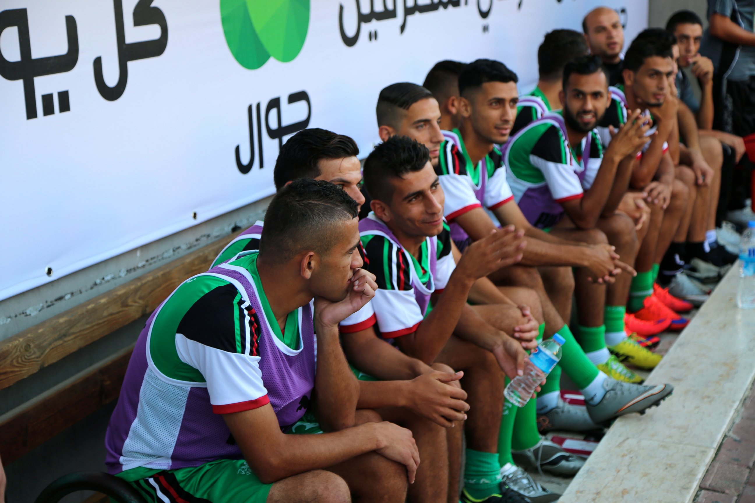 PHOTO: The Shuja'iiya Football Club before the match started. They would lose 1-2 to Hebron's Al-Ahly team. 