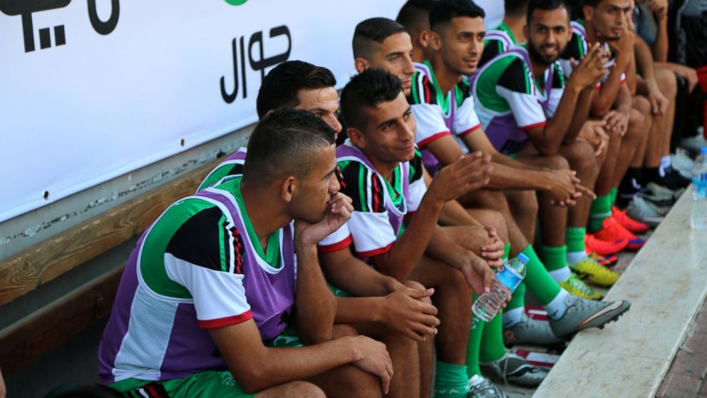 PHOTO: The Shuja'iiya Football Club before the match started. They would lose 1-2 to Hebron's Al-Ahly team. 
