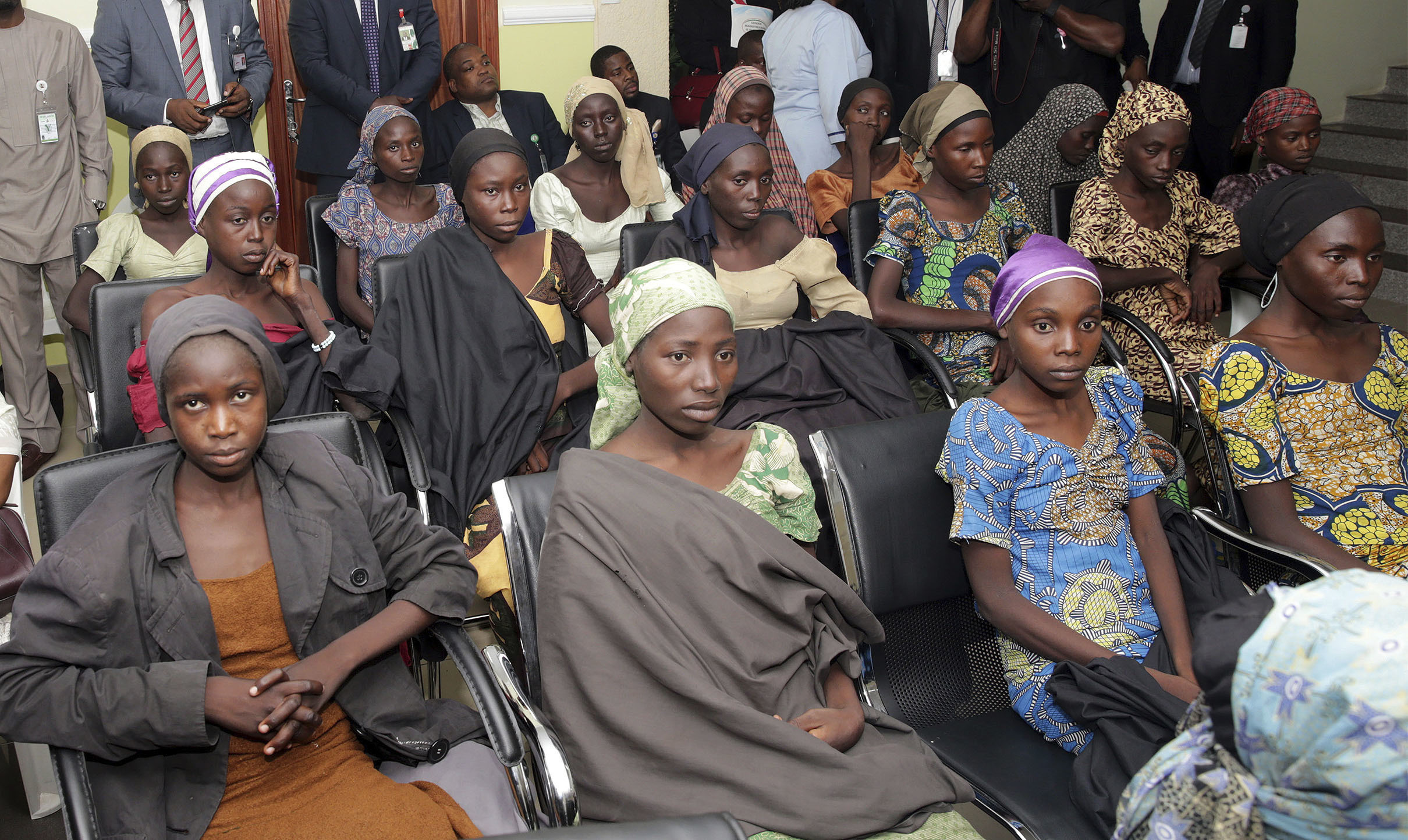 PHOTO: Chibok school girls recently freed from Islamic extremist captivity are seen during a meeting with Nigeria's Vice President Yemi Osinbajo, in Abuja, Nigeria, Oct. 13, 2016.  