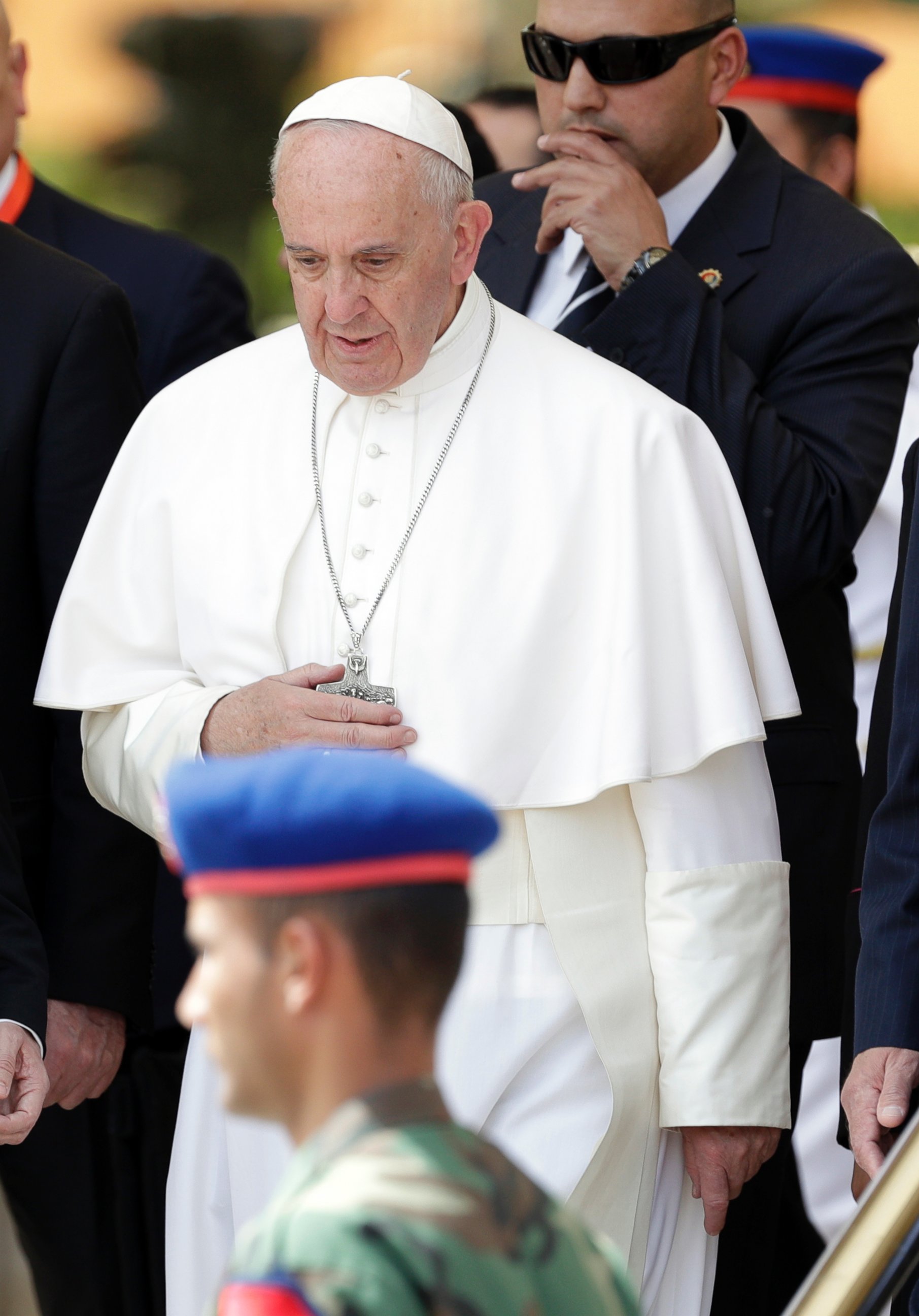 PHOTO: Pope Francis arrives at Cairo's airport, Egypt, on April 28, 2017. 