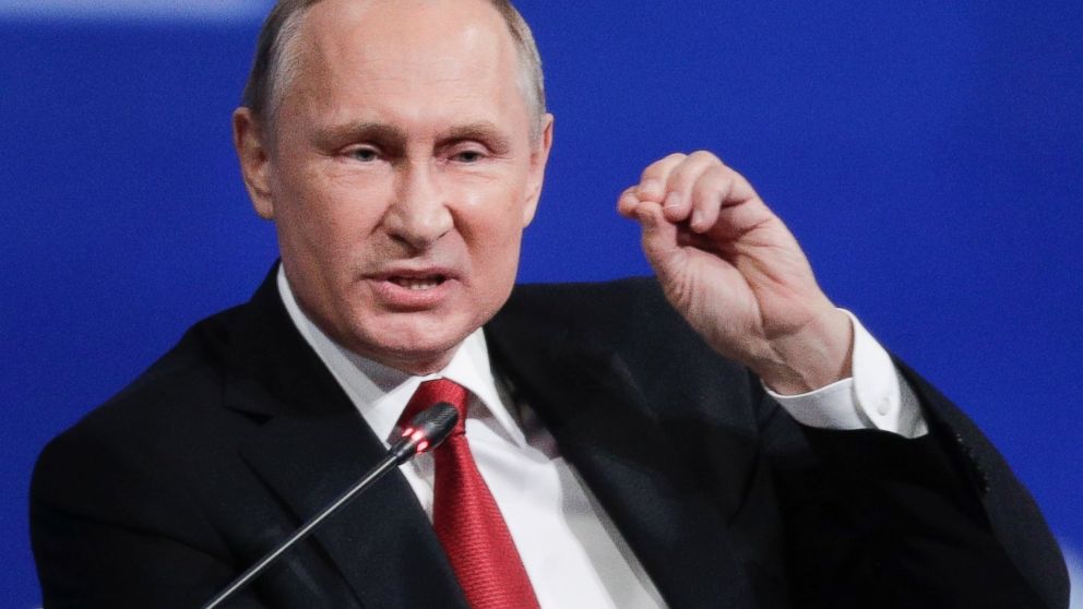 Russian President Vladimir Putin gestures as he speaks at the St. Petersburg International Economic Forum in St. Petersburg, Russia, June 2, 2017. 