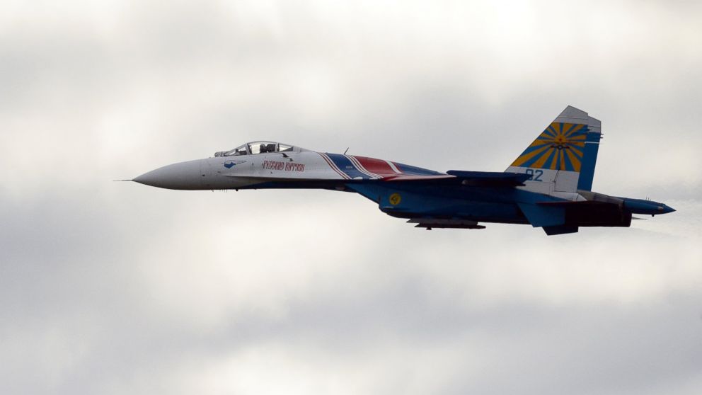 Su-27 multipurpose fighters of the Russian Knights aerobatic team at the Army 2016 International military and technical forum, on Sept. 9, 2016.