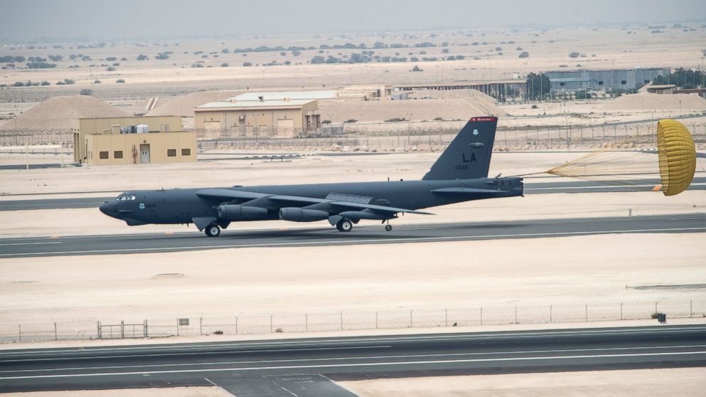 PHOTO: A U.S. Air Force B-52 Stratofortress aircraft from Barksdale Air Force Base, Louisiana, arrives at Al Udeid Air Base, Qatar, April 9, 2016.