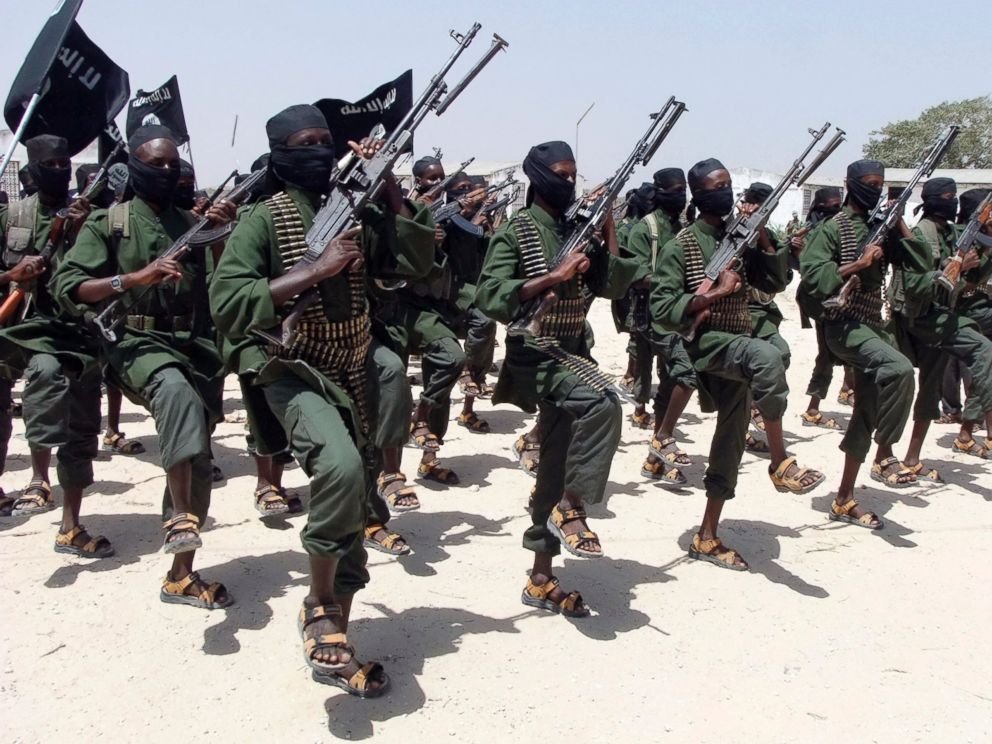 PHOTO: Hundreds of newly trained al-Shabab fighters perform military exercises in the Lafofe area some 18 km south of Mogadishu, in Somalia, Feb. 17, 2011.