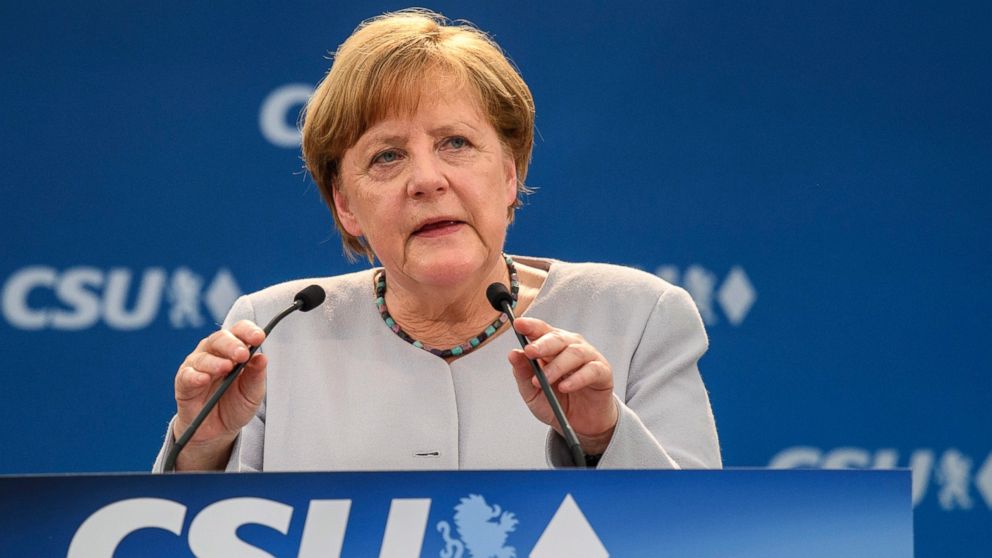 German Chancellor Angela Merkel delivers a speech during an election campaign of her Christian Democratic Union, CDU, and the Christian Social Union, CSU, in Munich, southern Germany, May 28, 2017. Merkel is urging European Union nations to stick together in the face of new uncertainty over the United States and other challenges.