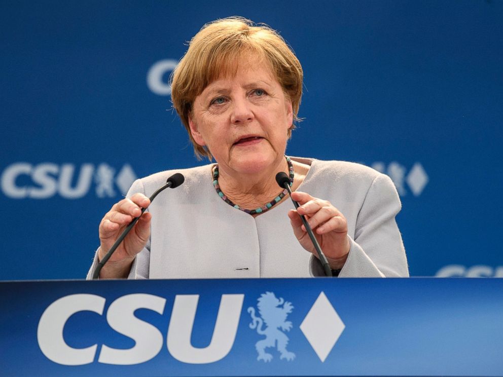 PHOTO: German Chancellor Angela Merkel delivers a speech during an election campaign of her Christian Democratic Union, CDU, and the Christian Social Union, CSU, in Munich, southern Germany, May 28, 2017.
