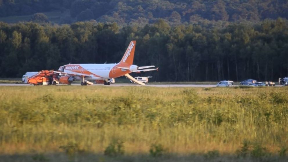 A EasyJet plane stands at Cologne-Bonn airport, in Cologne, Germany in this June 10, 2017 photo taken from video. 