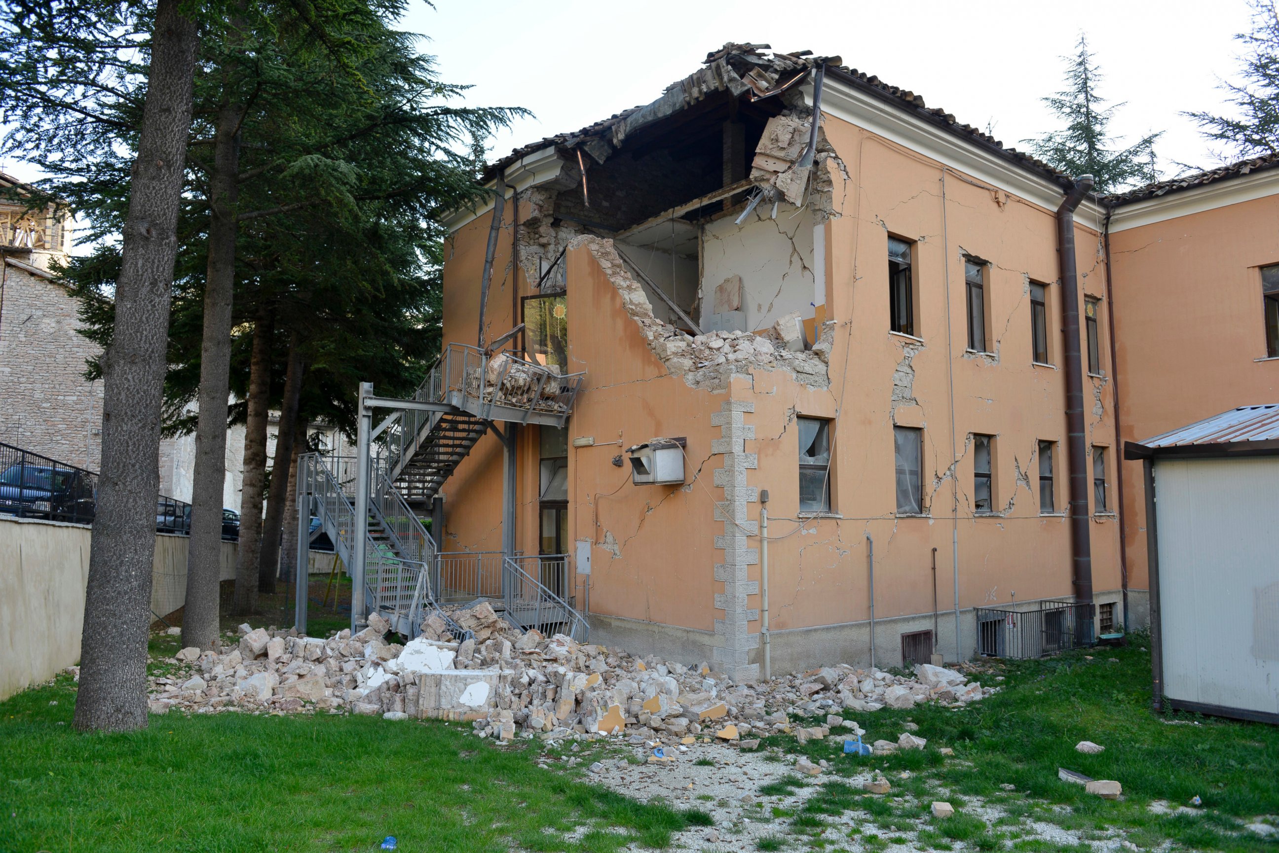 PHOTO: The damaged Pietro Capuzi school in Visso, Italy, Oct. 27, 2016, after a 5.9 earthquake destroyed part of the town.