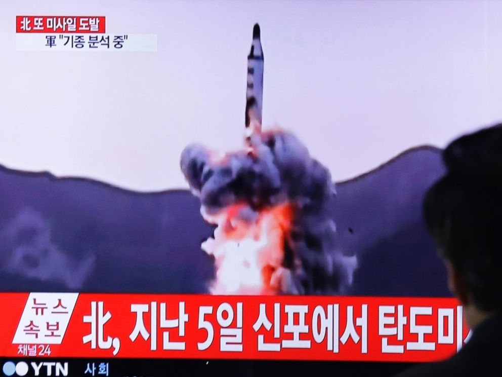 PHOTO: A man watches a TV showing file footage of a North Koreas ballistic missile at Seoul Railway Station in Seoul, South Korea, April 16, 2017.