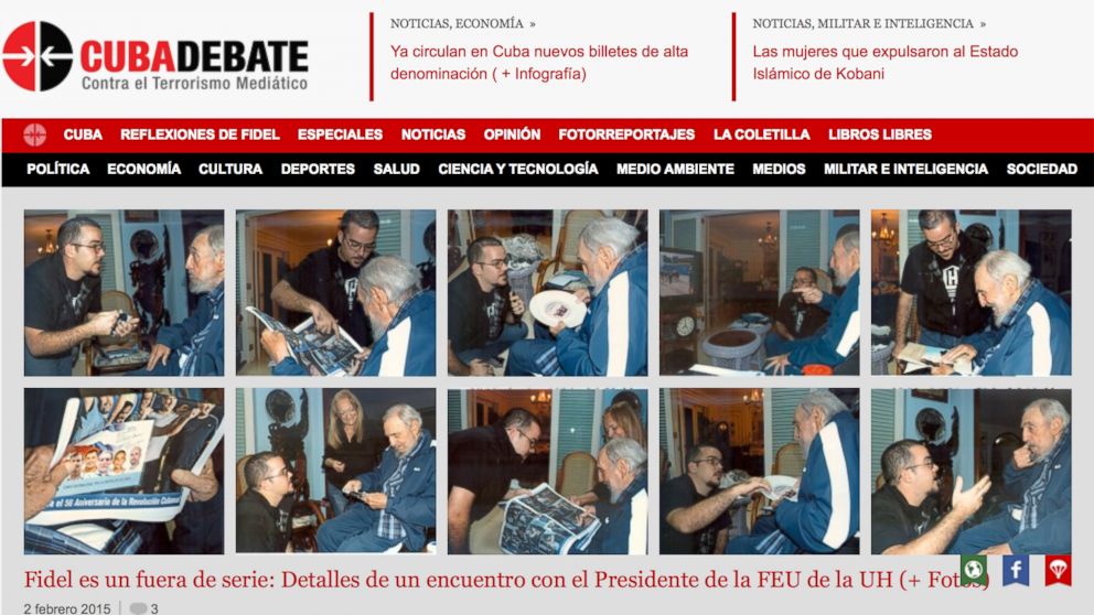 PHOTO: A screenshot of Cuba's website Cubadebate shows ten photos of Fidel Castro on their opening page in Havana, Cuba, Feb. 3, 2015.
