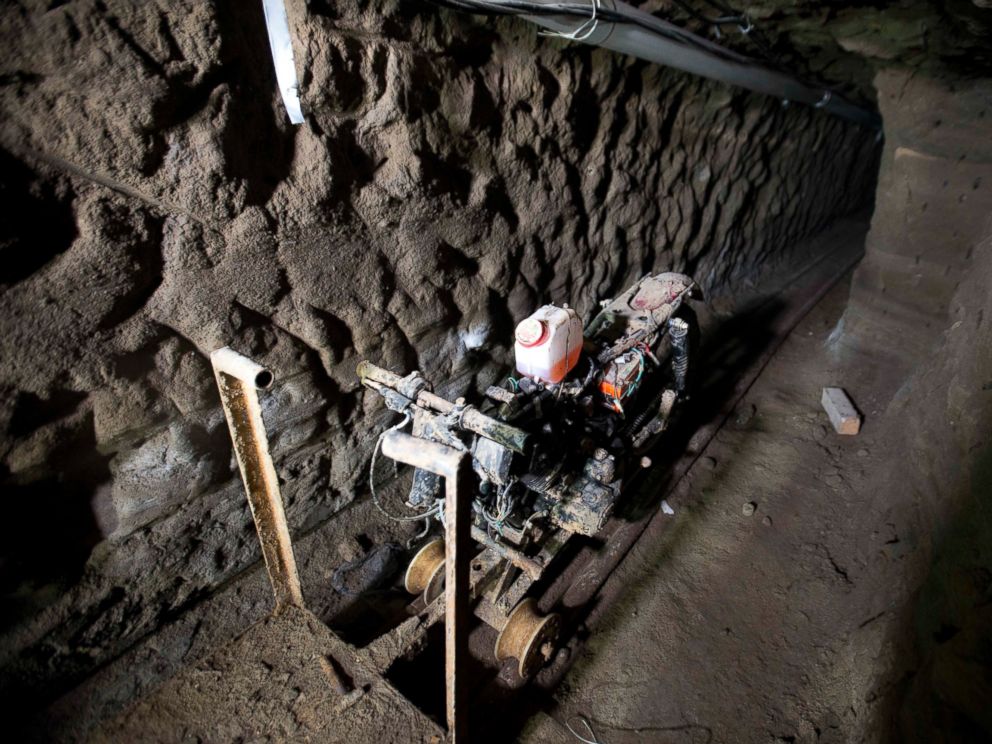 PHOTO: A motorcycle adapted to a rail sits in the tunnel under the half-built house where according to authorities, drug lord Joaquin El Chapo Guzman made his escape from the Altiplano maximum security prison in Almoloya, Mexico, July 14, 2015.