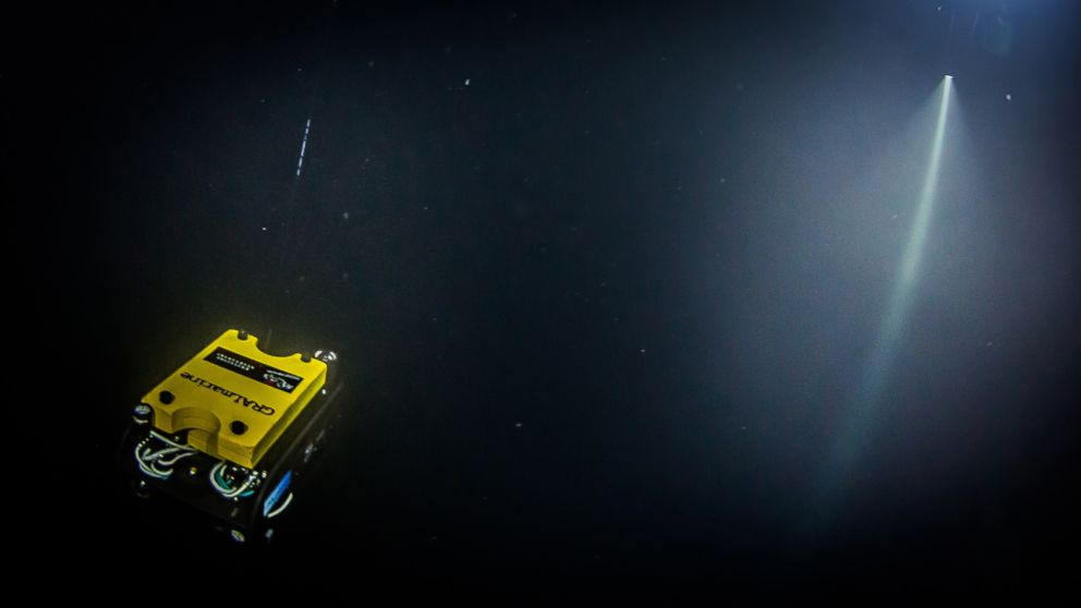 PHOTO: In this underwater photo taken Sept. 27, 2016, in the flooded Hranicka Propast, or Hranice Abyss, in the Czech Republic, a remotely-operated underwater robot, or ROV, is exploring for the cave's bottom, which it did not find.  