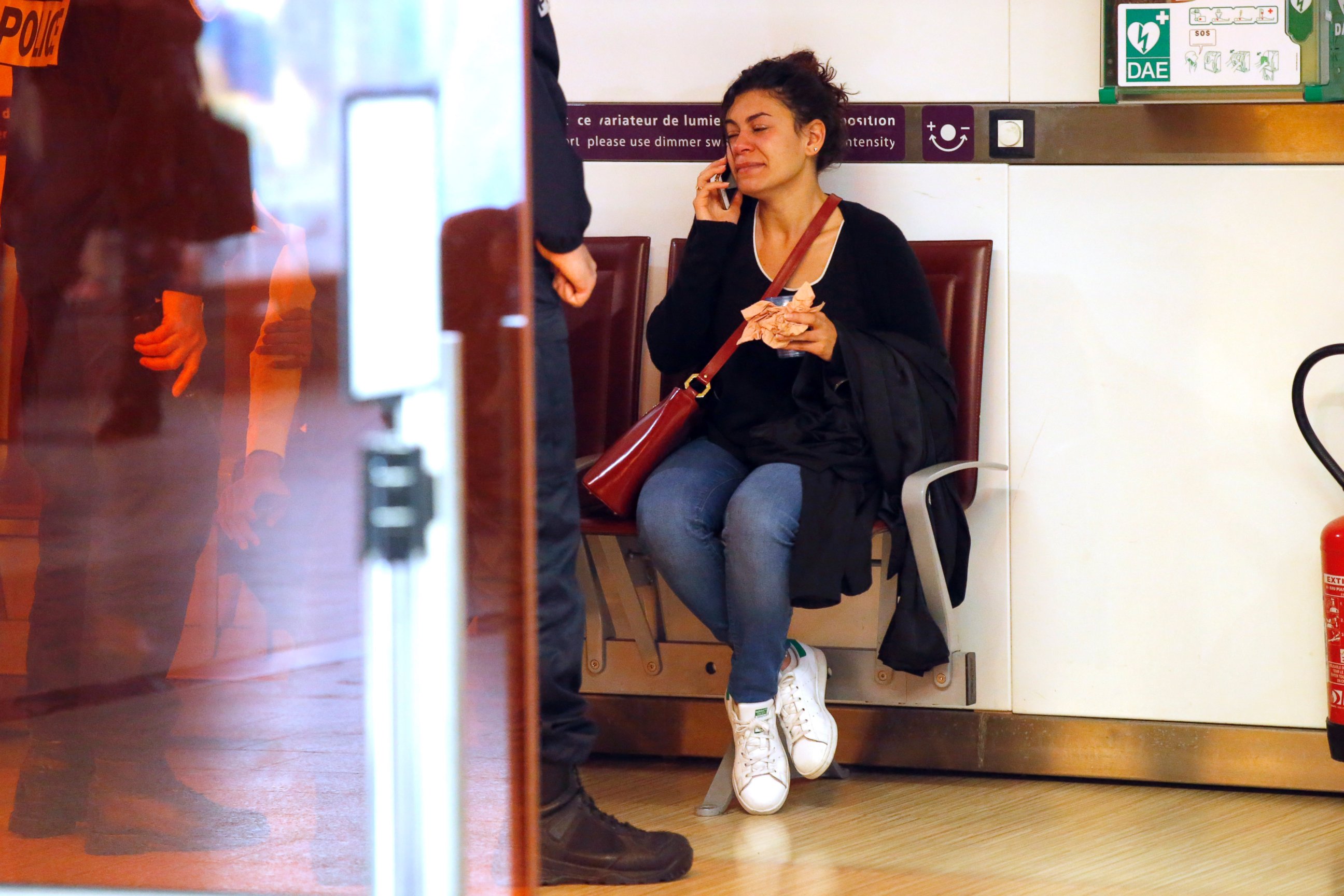 PHOTO: A relative of the victims of the EgyptAir flight 804 that crashed, reacts as she makes a phone call at Charles de Gaulle Airport outside of Paris, Thursday, May 19, 2016. 