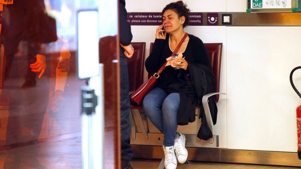 PHOTO: A relative of the victims of the EgyptAir flight 804 that crashed, reacts as she makes a phone call at Charles de Gaulle Airport outside of Paris, Thursday, May 19, 2016. 