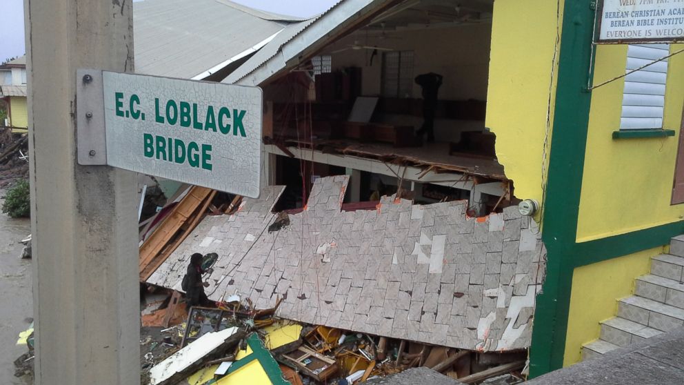 PHOTO:The Beran protestant church is partially collapsed, Aug. 27, 2015, due to Tropical Storm Erika in Roseau, Dominica.