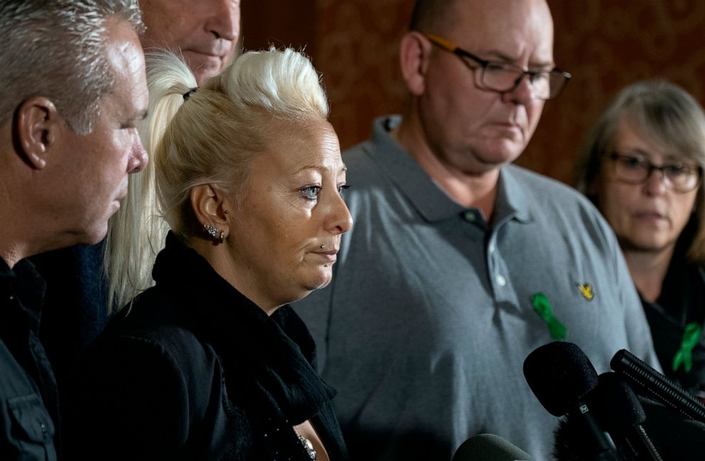 PHOTO: Charlotte Charles, mother of Harry Dunn, who died after his motorbike was involved in an August 2019 accident in Britain with Anne Sacoolas, wife of an American diplomat, speaks at a news conference Monday, Oct. 14, 2019, in New York. 