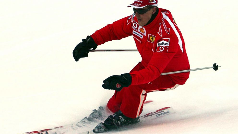 Formula One driver Michael Schumacher of Germany speeds down a course in the Madonna di Campiglio ski resort, in the Italian Alps on Jan. 12, 2006. 