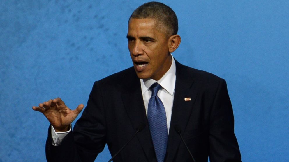 US President Barack Obama speaks at the APEC CEO Summit at the China National Convention Center in Beijing, Nov. 10, 2014.