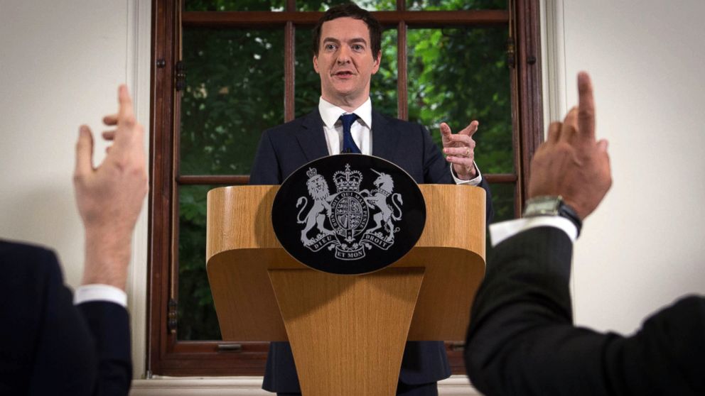 British Chancellor of the Exchequer George Osborne speaks during a press conference at The Treasury in London, June 27, 2016.