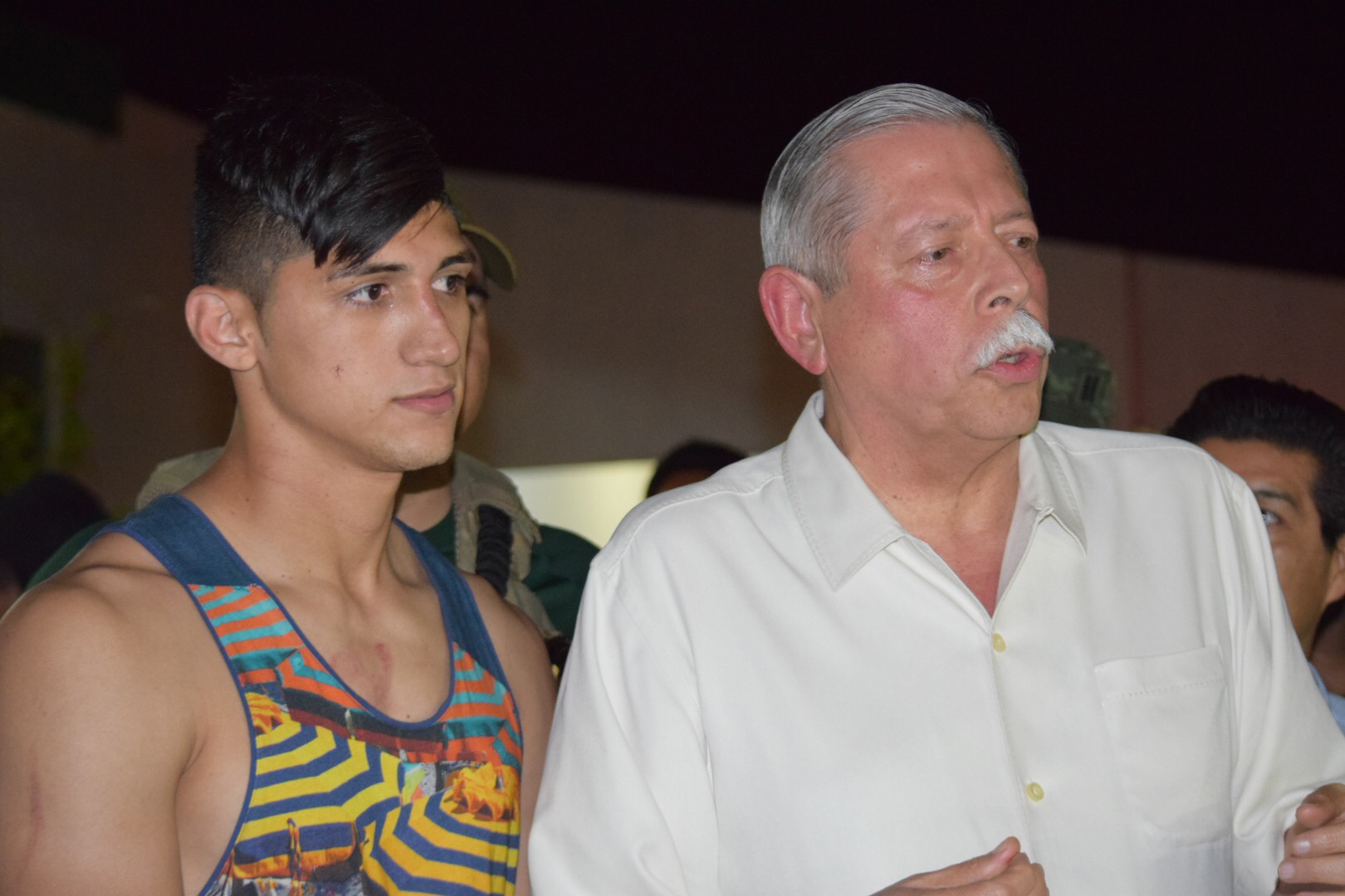 PHOTO: Mexican soccer player Alan Pulido, left, stands next to Tamaulipas State Gov. Egidio Torre Cantu after Pulido was rescued from kidnappers May 30, 2016 in Ciudad Victoria, the capital of Tamaulipas State, Mexico.