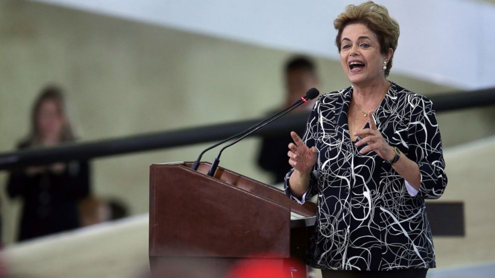 Brazil?'s President Dilma Rousseff speaks during ceremony at the Planalto Presidential Palace, in Brasilia, Brazil, May 6, 2016. The Senate's impeachment commission vote today on whether to recommend impeaching Rousseff, with the decisive vote by the full Senate slated for next Wednesday.