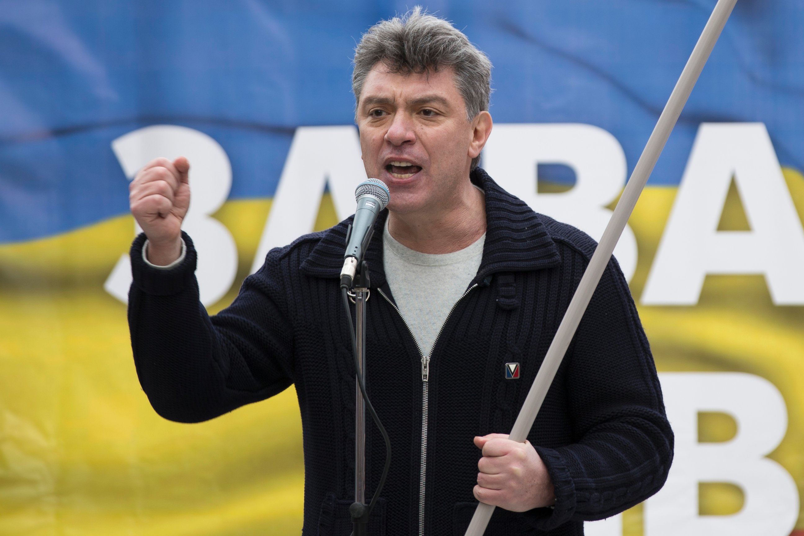 PHOTO: Boris Nemtsov, a former Russian deputy prime minister and opposition leader addresses demonstrators during a massive rally to oppose president Vladimir Putin's policies in Ukraine, in Moscow on March 15, 2014.  