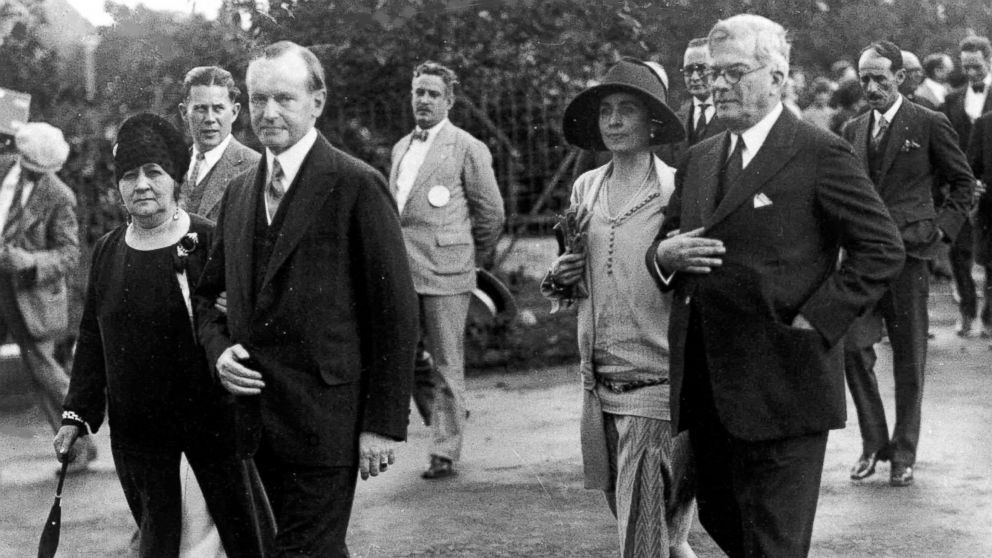 PHOTO: President Calvin Coolidge and his wife, first lady Grace Coolidge are shown with the President of Cuba General Gerardo Machado y Morales and his wife, Elvira Machado, walk on the estate of President Machado in Havana, Cuba, Jan. 19, 1928. 