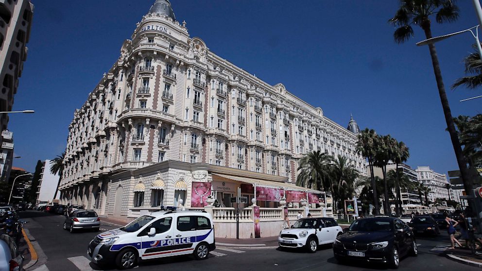 A view of the Carlton hotel, in Cannes, southern France, the scene of a daylight raid, Sunday, July 28, 2013. 
