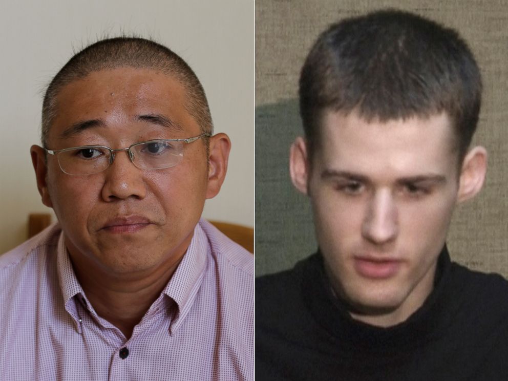 PHOTO: Kenneth Bae is seen Sept. 1, 2014 in Pyongyang, North Korea. | Matthew Todd Miller is seen at an undisclosed location in North Korea, Aug. 1, 2014.