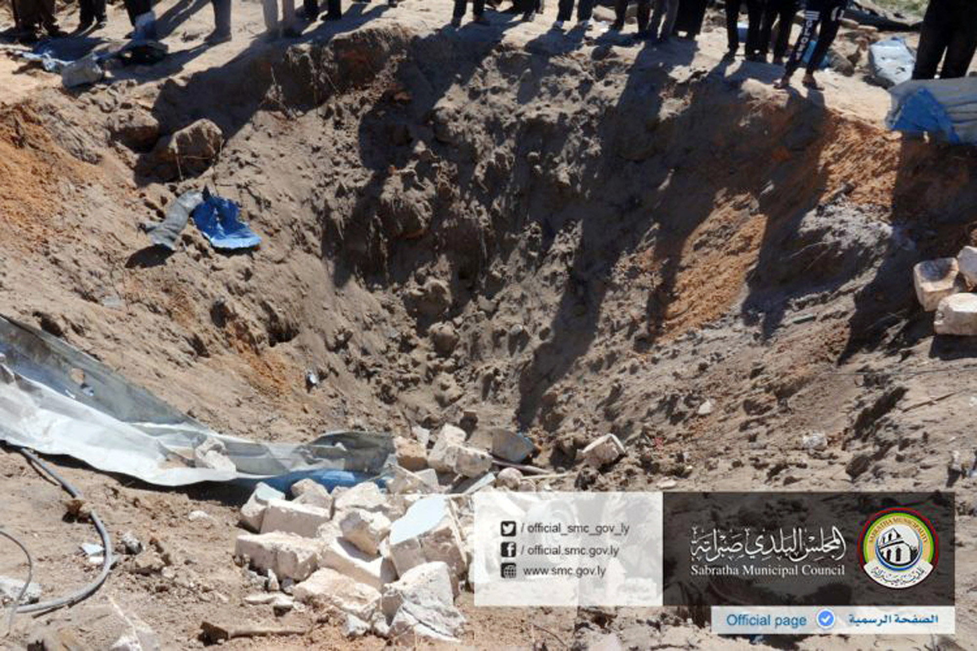 PHOTO: In this picture released online by the Sabratha Municipal Council, Feb. 19, 2016, shows the site where U.S.  warplanes struck an Islamic State training camp in Sabratha, Libya near the Tunisian border.