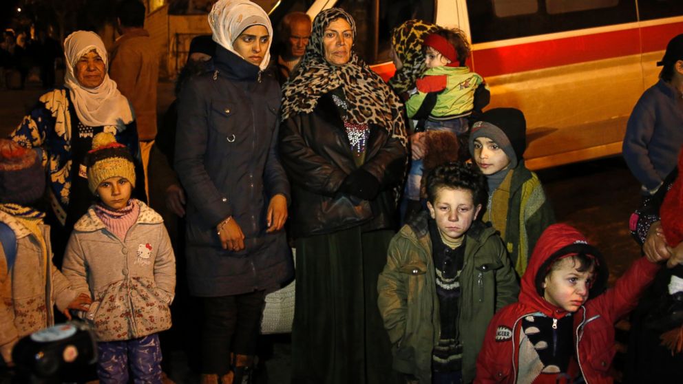 PHOTO:People wait to leave the besieged town of Madaya, northwest of Damascus, Syria, Jan. 11, 2016.  