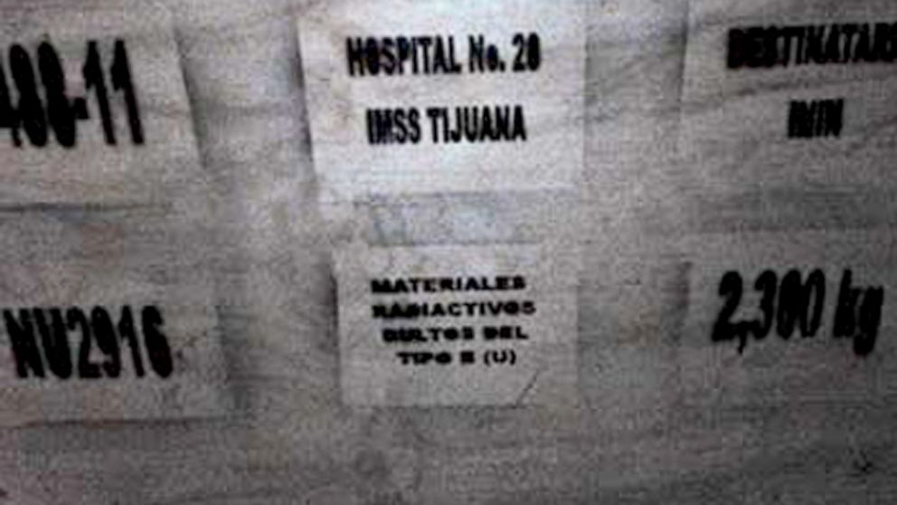 This image released by the National Commission on Nuclear Safety and Safeguards of Mexico's Energy Secretary, Dec. 4, 2013, shows a large box that is part of the cargo of a stolen truck hauling medical equipment with extremely dangerous radioactive material, in Tepojaco, Hidalgo state, north of Mexico City.