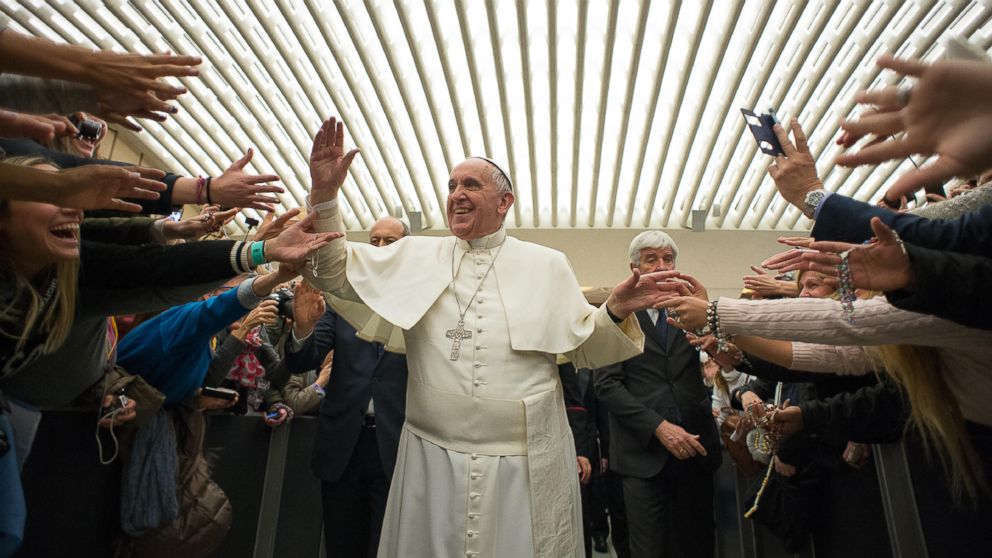 PHOTO: Pope Francis is cheered by fans upon his arrival for the weekly general audience in the Pope Paul VI Hall, at the Vatican on Feb. 4, 2015. 
