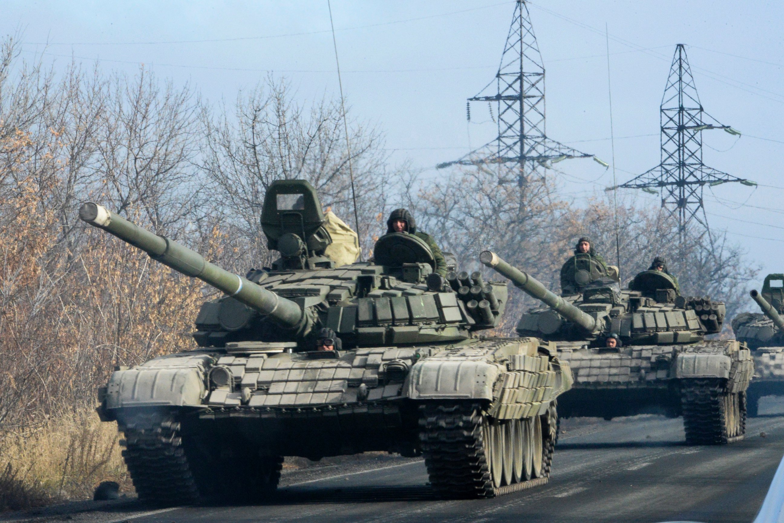 PHOTO: Pro-Russian rebel military vehicles convoy move towards Donetsk , Eastern Ukraine, Nov. 10, 2014.