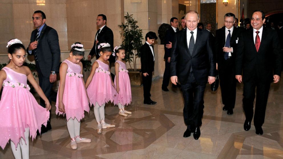 PHOTO: Russian President Vladimir Putin and President Abdel-Fattah el-Sissi are seen at  the Cairo Opera House in Egypt, Feb. 9, 2015.