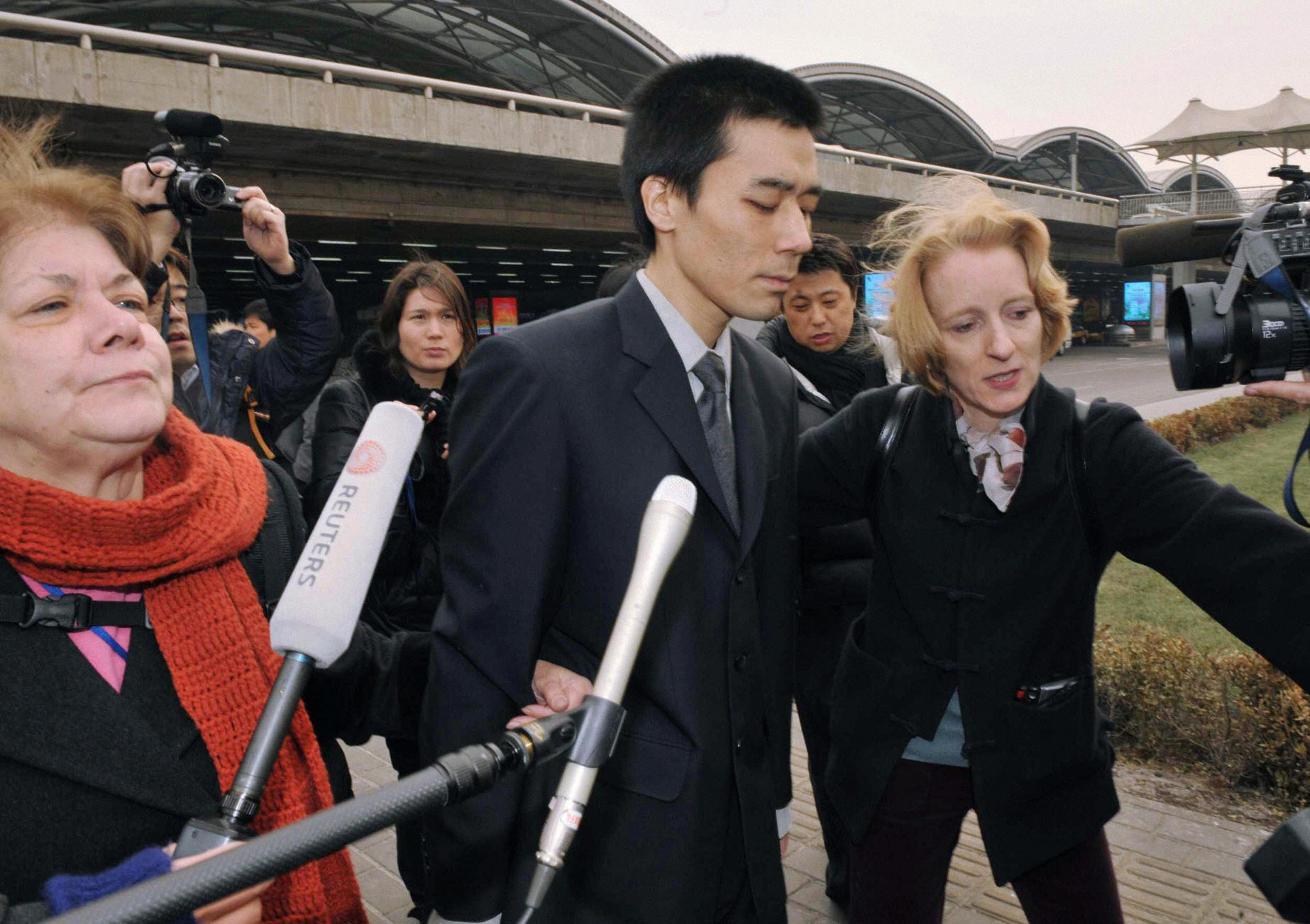 PHOTO: U.S. missionary Robert Park arrives at Beijing Capital International Airport from Pyongyang on Feb. 6, 2010.