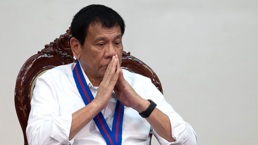 Philippine President Rodrigo Duterte attends during the 115th Police Service Anniversary at the Philippine National Police headquarters in Manila, Philippines, Aug. 17, 2016.