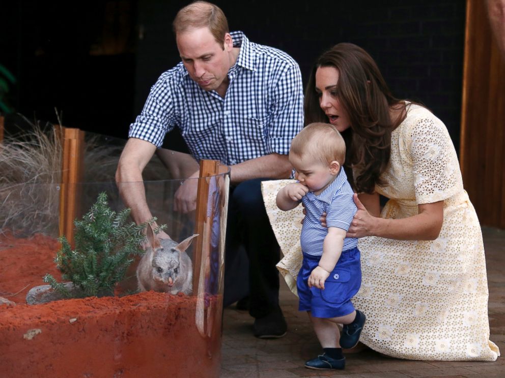 PHOTO: Britain's Kate, the Duchess of Cambridge, and her husband Prince William watch as their son Prince George looks at an Australian animal called a Bilby, during a visit to Sydney's Taronga Zoo, Australia Sunday, April 20, 2014. 