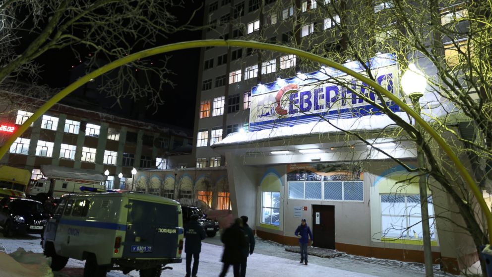 Rescue workers are searching for 26 Russia miners missing after two explosions collapsed Severnaya mine in Vorkuta. The entrance is pictured here.