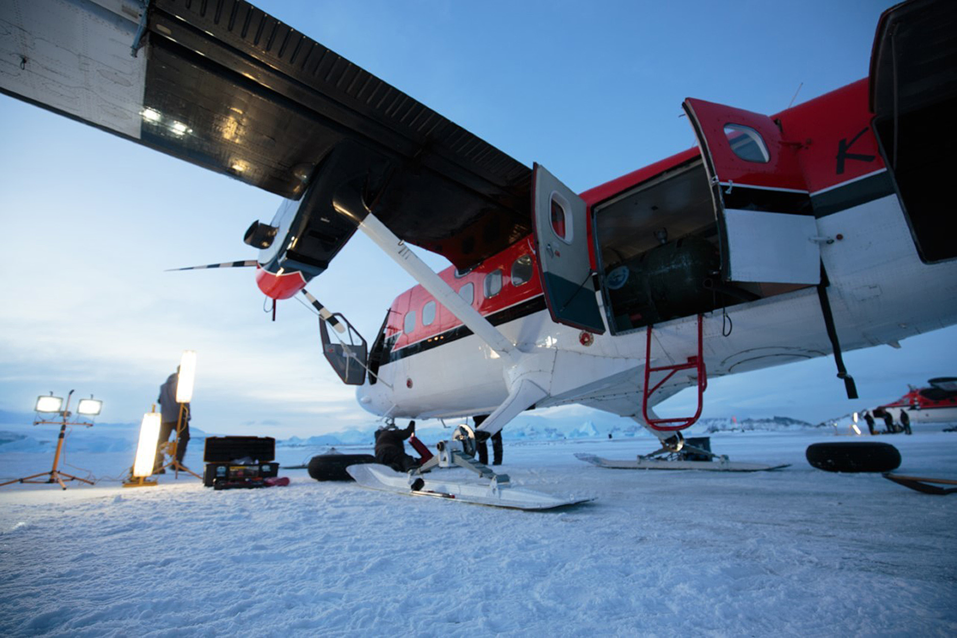 PHOTO: One of the two Canadian-owned Twin Otter turboprop planes used to help rescue two workers from a remote U.S. science station at the South Pole, is pictured June 22, 2016 at Rothera Research Station in Antartica. 