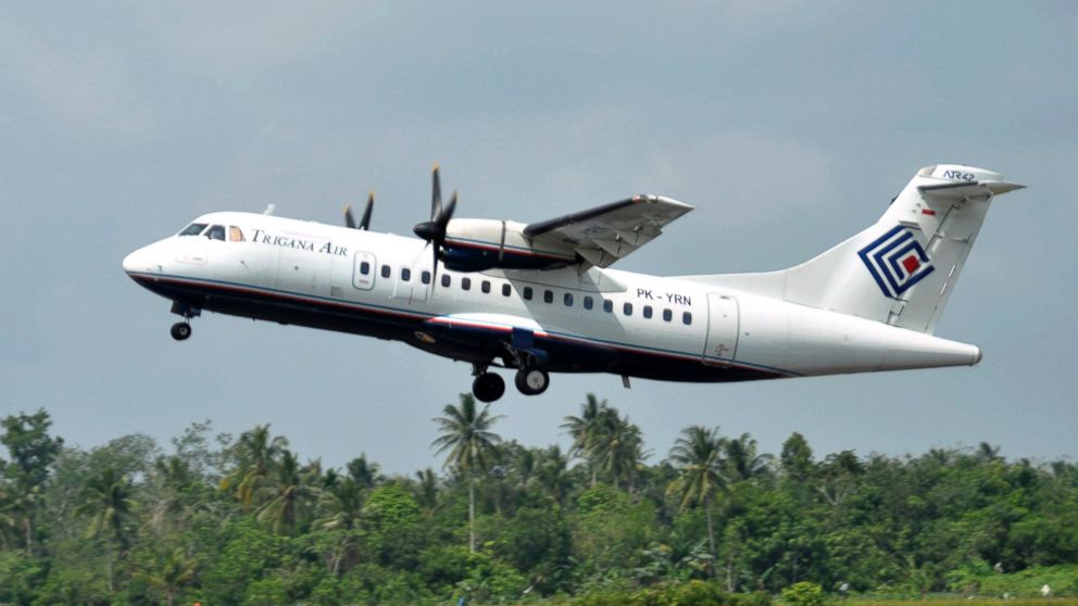 In this photo taken Dec. 26, 2010, Trigana Air Service's ATR42-300 twin turboprop plane takes off at Supadio airport in Pontianak, West Kalimantan, Indonesia. The same type of a Trigana airliner carrying 54 people was missing, Aug. 16, 2015. 