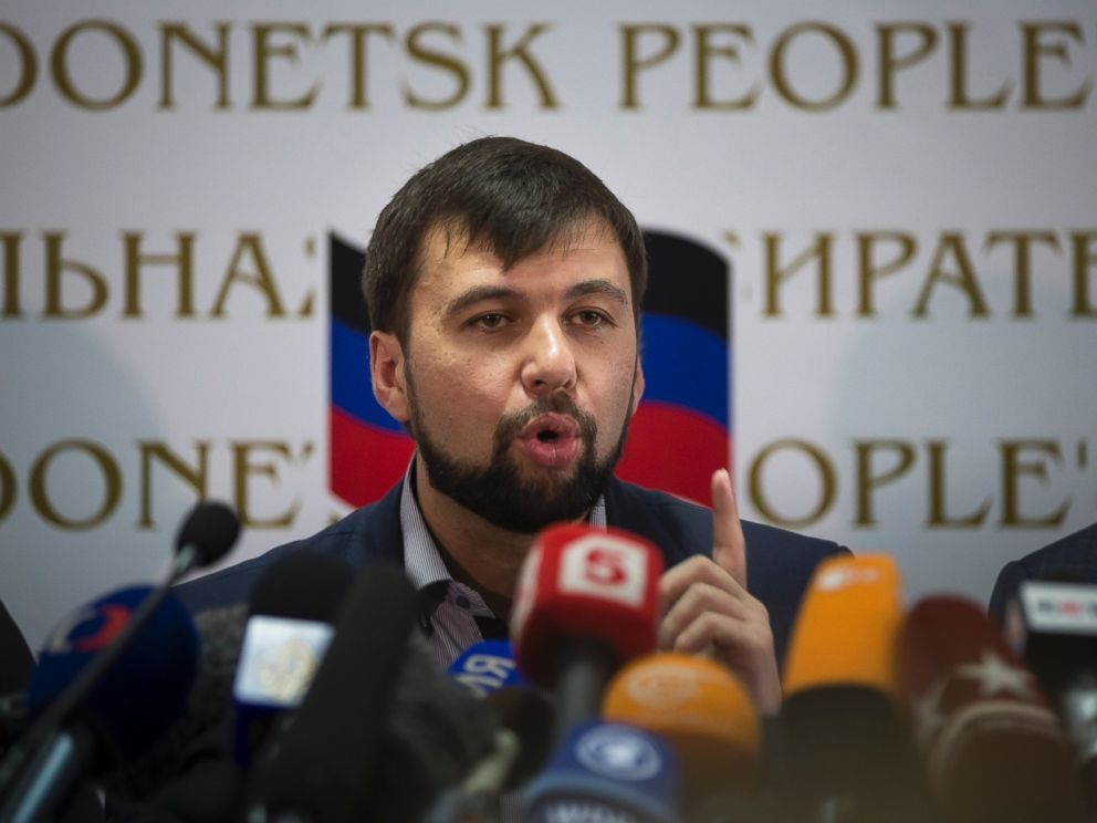 PHOTO: Insurgent leader Denis Pushilin speaks during a news conference in Donetsk, Ukraine, May 12, 2014.