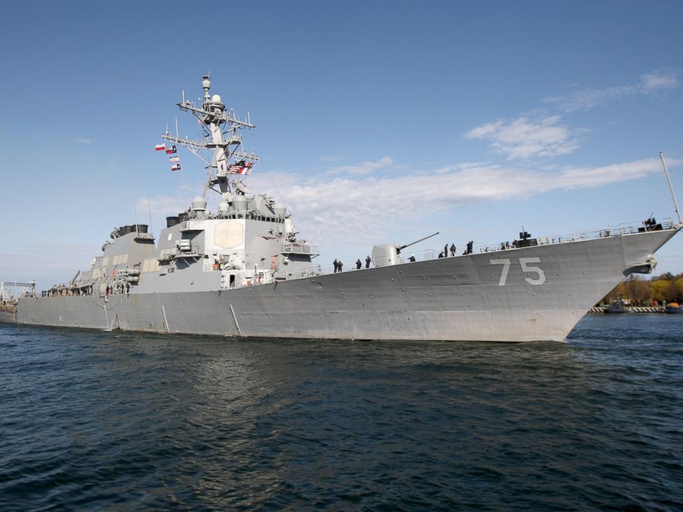 PHOTO: US Guided-Missile Destroyer USS Donald Cook (DDG-75) the US Navy floating anti-missile shield goes to Baltic Sea from the port of Gdynia, Poland, April 11, 2016.