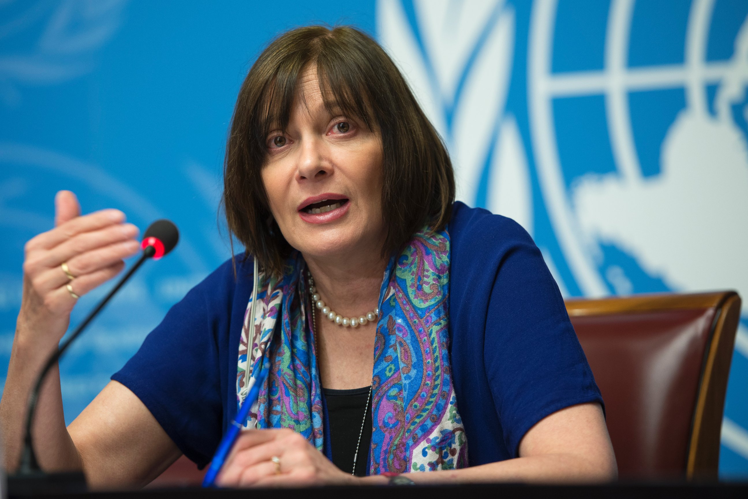 PHOTO: Marie-Paule Kieny, Assistant Director-General, Health Systems and Innovation, of World Health Organization, WHO, speaks during a press conference  at the European headquarters of the United Nations, in Geneva, Switzerland, Feb. 12, 2016.