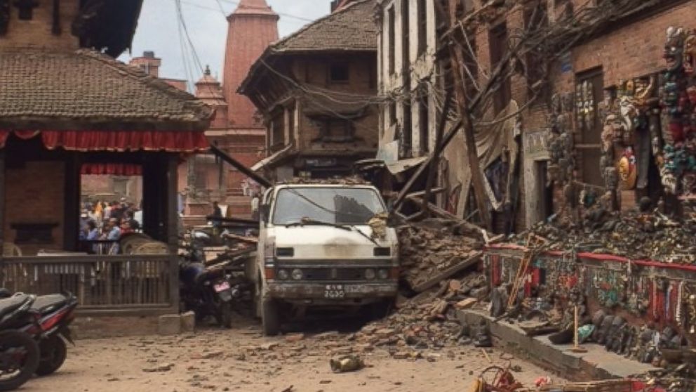 PHOTO: Damage in Bhaktapur, an old city just outside Kathmandu, after an earthquake strikes Nepal.