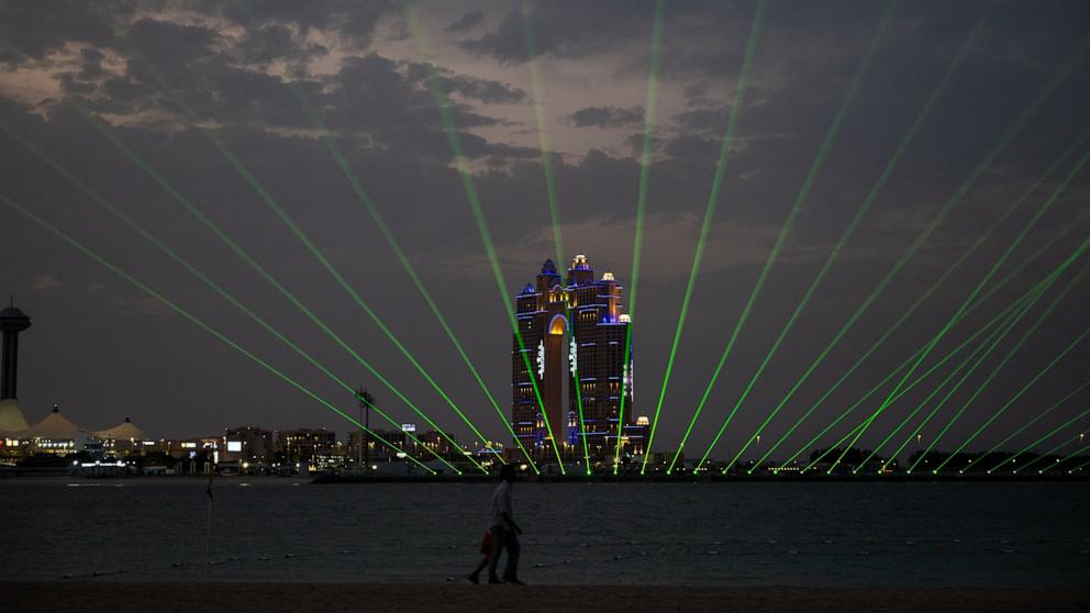 PHOTO: This file photo shows the Corniche during a laser and light show in Abu Dhabi, UAE, on March 20, 2026.