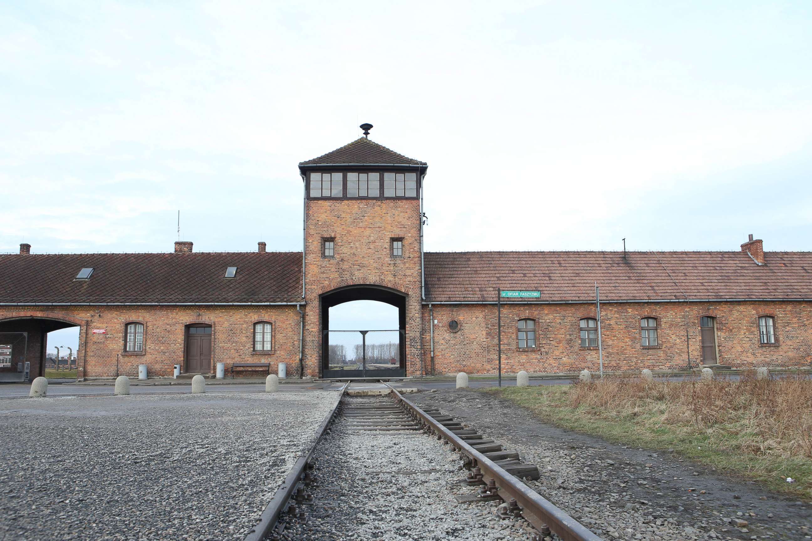 PHOTO: Railroad tracks lead to the entrance of the Auschwitz concentration camp,  Jan. 27, 2018. Trains brought people to the camp. 