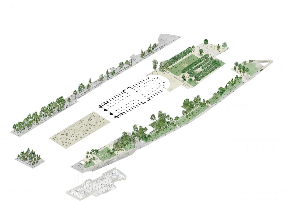 PHOTO: A illustration shows an axonometric depiction of the new passage.  Landscape architect Bas Smets revealed the future look of Notre-Dame's parvis and surroundings, created with urban planner agency GRAU, and architecture agency Neufville-Gayet.
