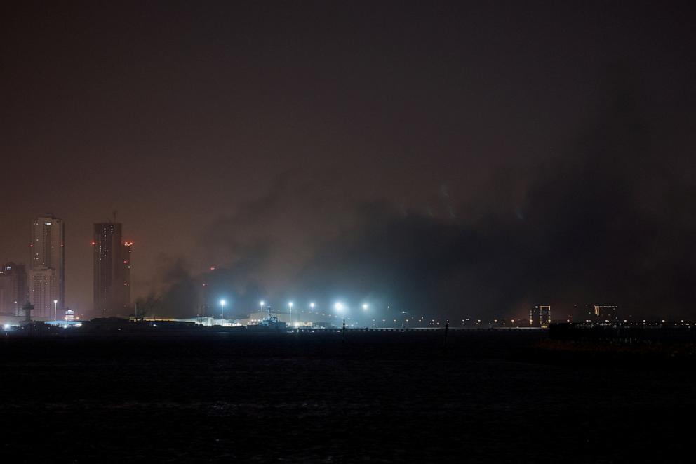 PHOTO: Smoke rises from a U.S navy base after a strike by Iranian munitions, in Juffair, Bahrain, on March 1, 2026.