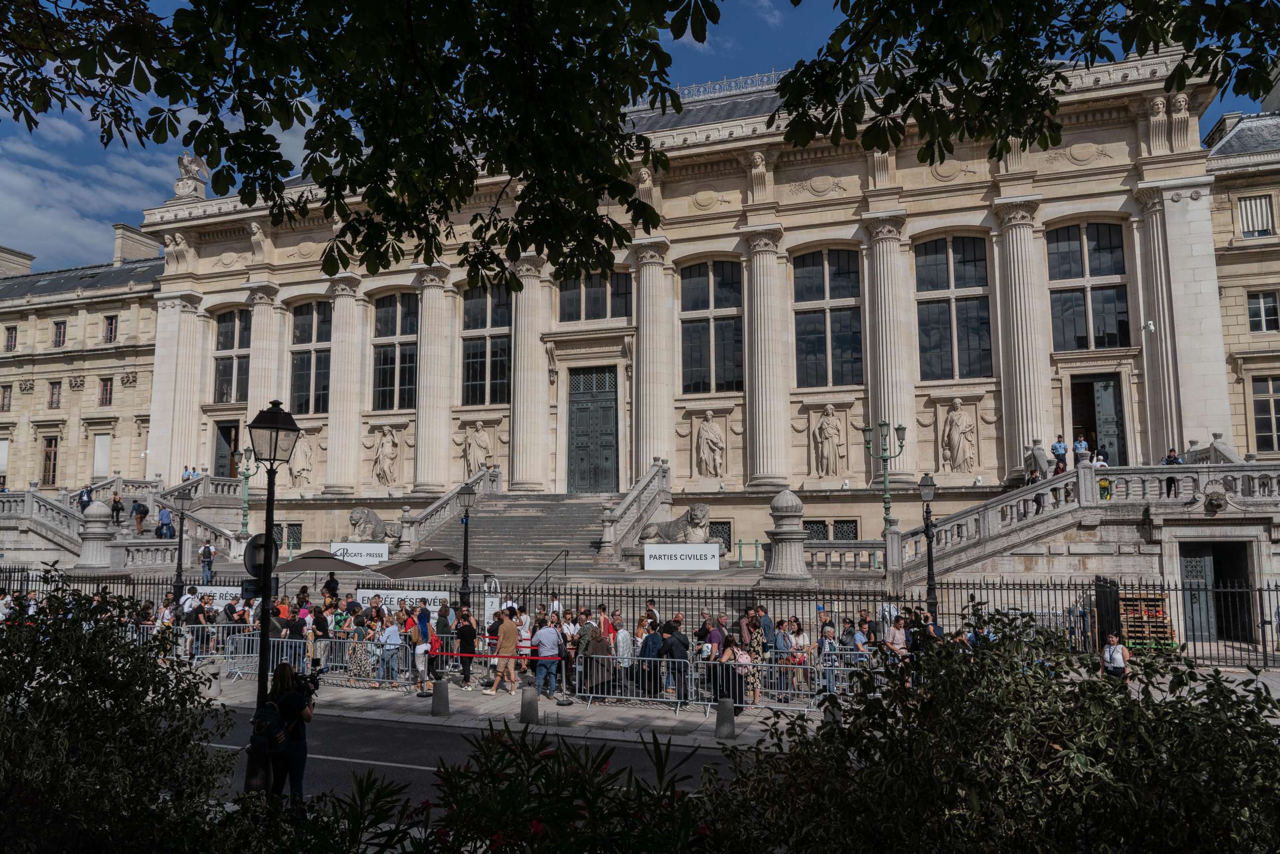 PHOTO: PARIS, FRANCE - JUNE 29: Families of victims, journalists, and lawyers attend the Palais de Justice where the trial of the November 2015 Paris Attacks is taking place under heightened security on June 29, 2022 in Paris, France.